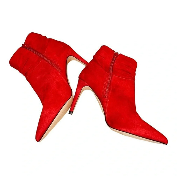 XOXO TANIAH POINTED TOE ANKLE BOOTS STILETTO‎ HEEL RED SUEDE WOMENS SIZE 7.5 - Picture 8 of 12